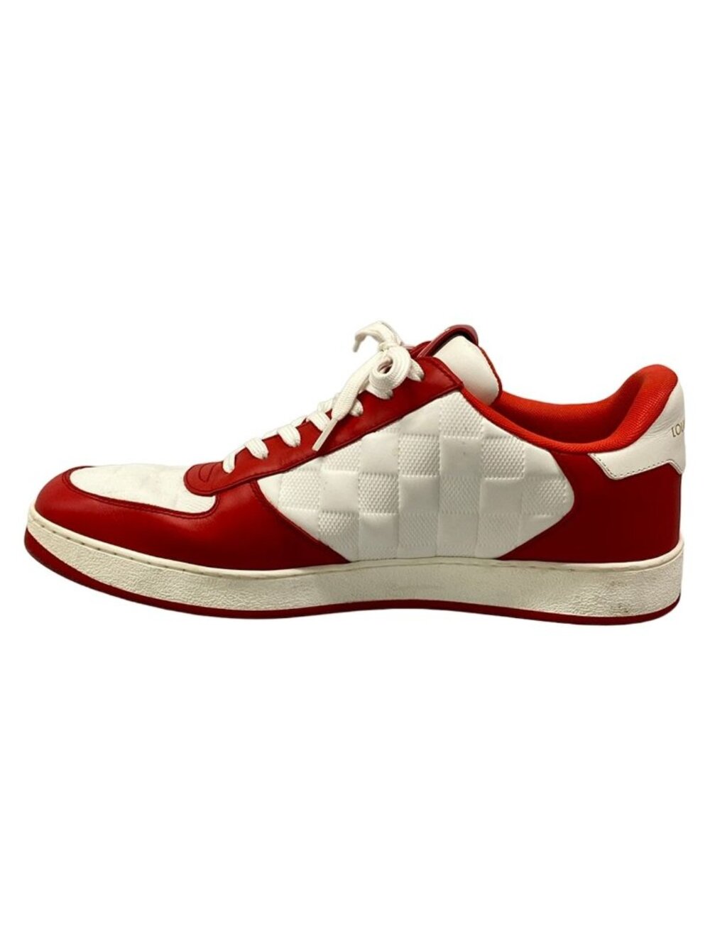 Louis Vuitton Sneakers 7.5 Rivoli Red White 7 Half Line Damier Leather - Picture 3 of 10
